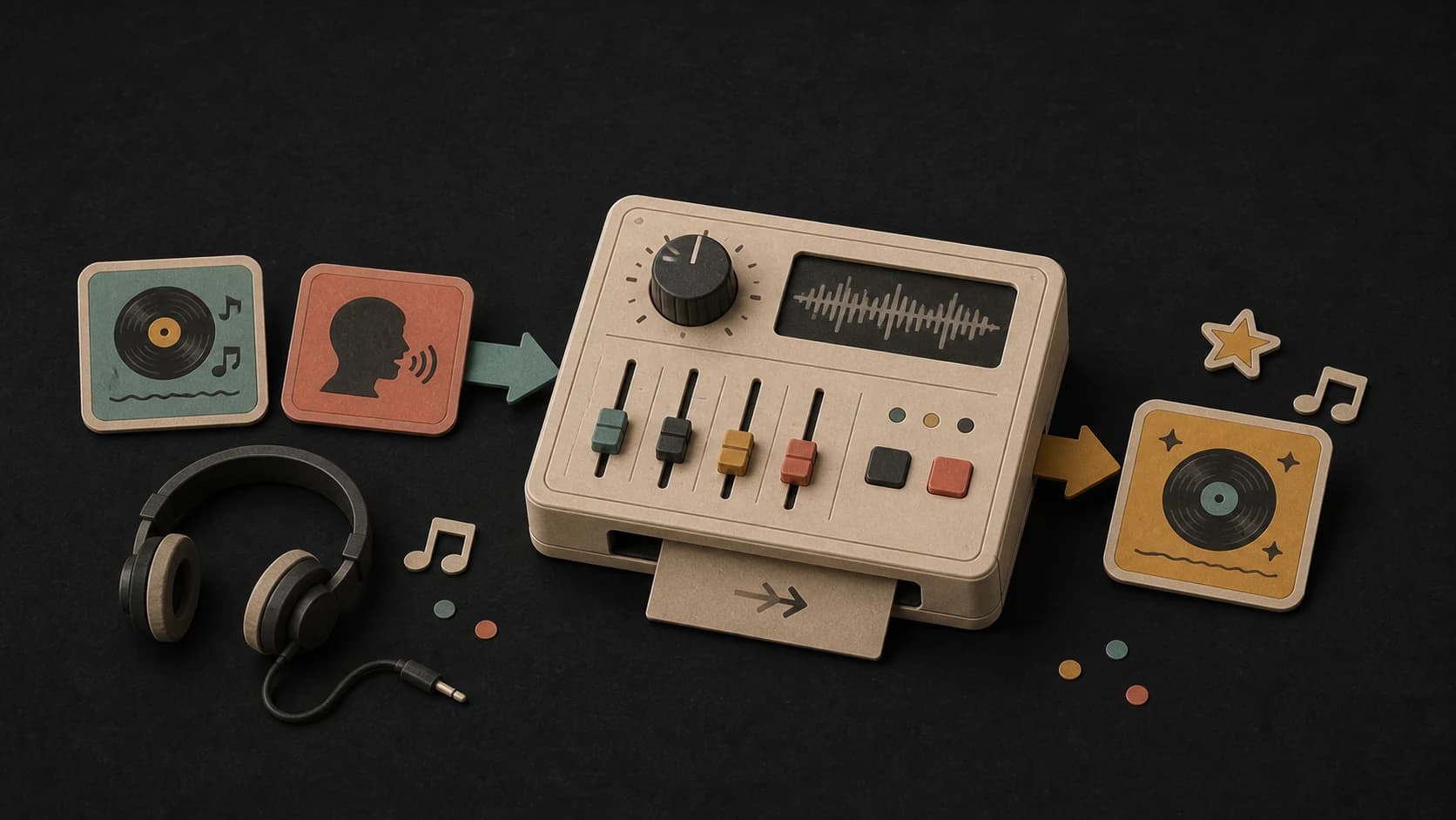A source track and selected voice moving through the cover process